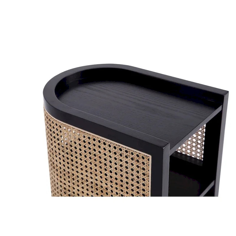 Beistelltisch in Schwarz und Natur-Rattan