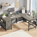 Bureau d’ordinateur en L avec tiroir, multiprise et placard de rangement L