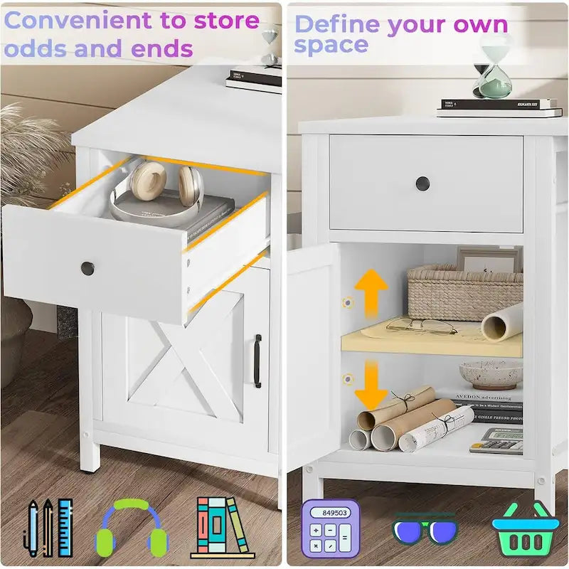 Bureau d’ordinateur en L avec tiroir, multiprise et placard de rangement L