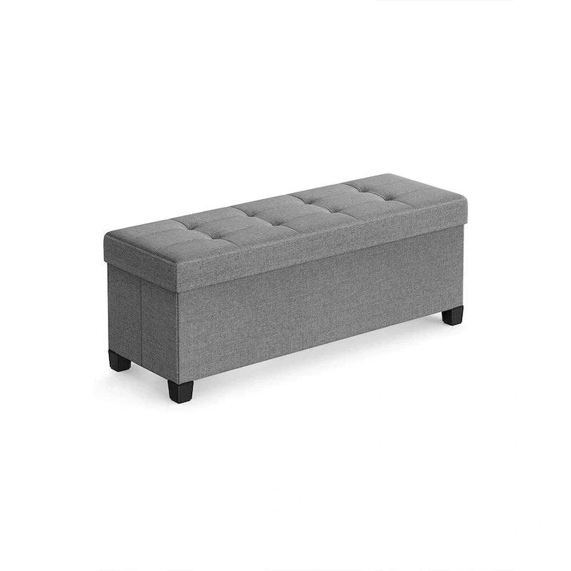 Otomana pequeña de almacenamiento con patas de madera y tapa capitoné