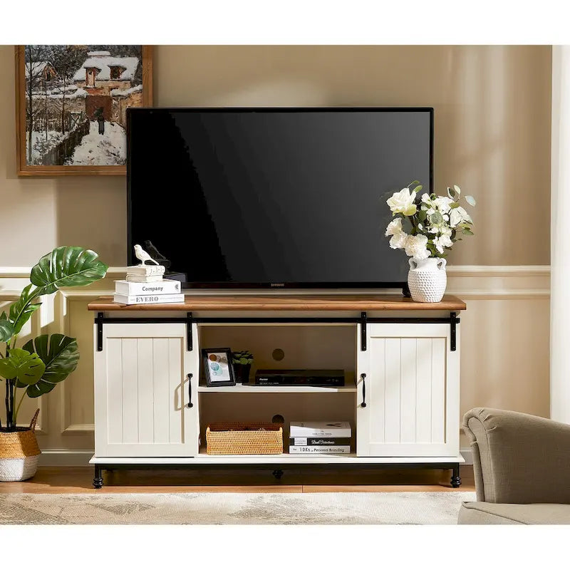 Meuble télé/rangement/meuble de divertissement avec porte de grange coulissante