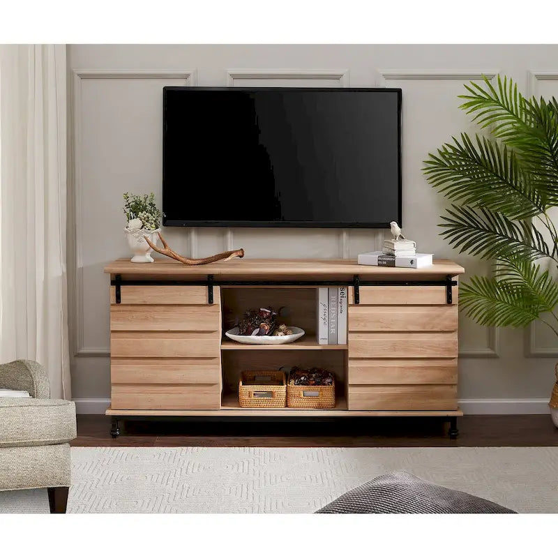 Meuble télé/rangement/meuble de divertissement avec porte de grange coulissante