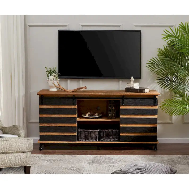 Meuble télé/rangement/meuble de divertissement avec porte de grange coulissante