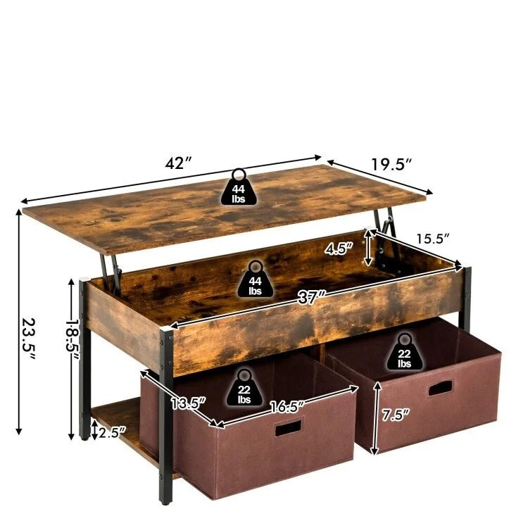 Mesa de centro multifuncional con tablero elevable