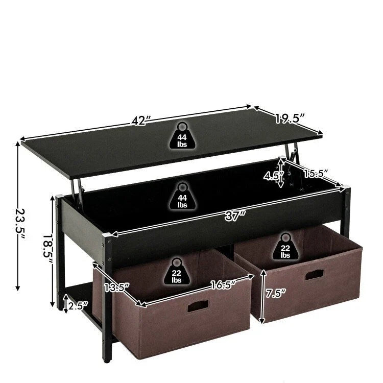 Mesa de centro multifuncional con tablero elevable