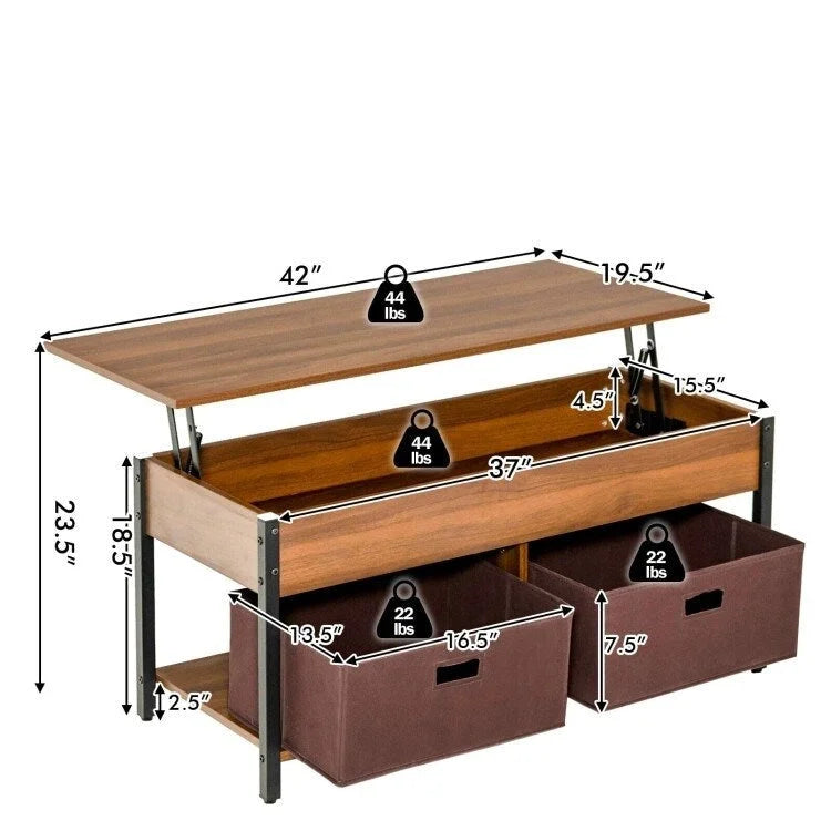 Mesa de centro multifuncional con tablero elevable