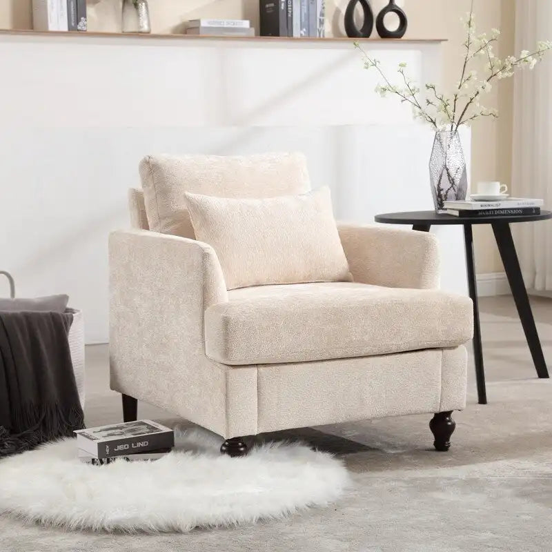 Fauteuil d’appoint moderne, fauteuil de détente à accoudoirs, structure en bois