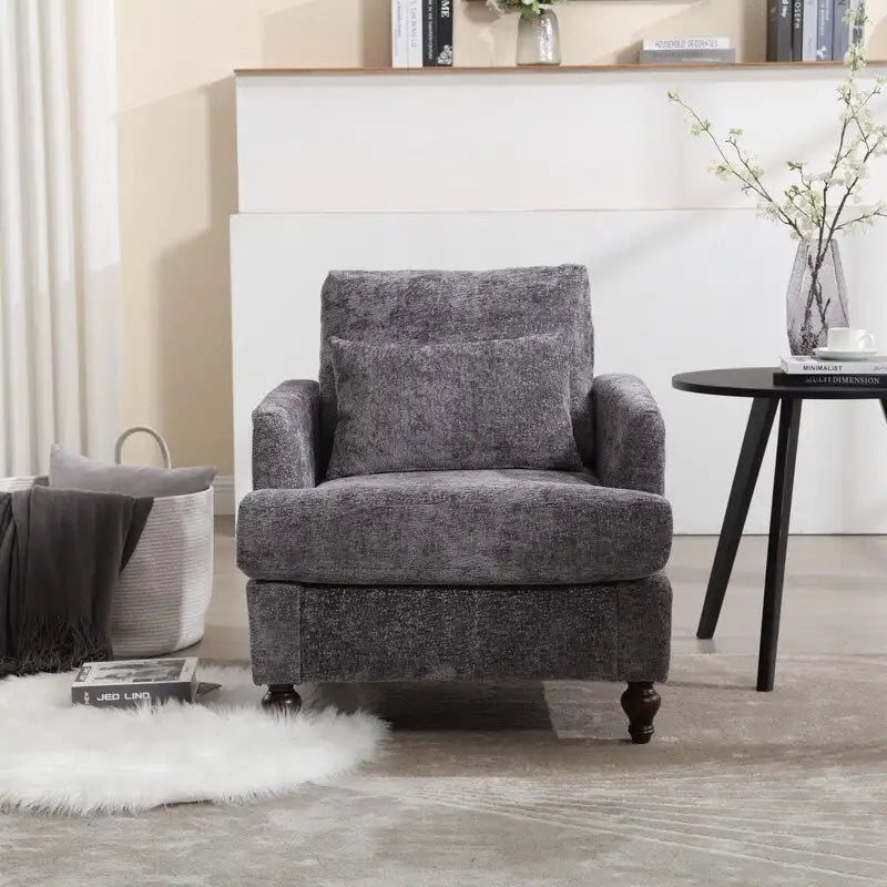 Fauteuil d’appoint moderne, fauteuil de détente à accoudoirs, structure en bois