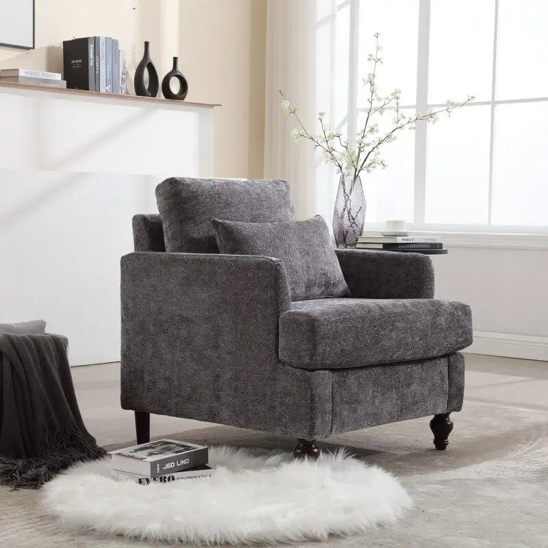 Fauteuil d’appoint moderne, fauteuil de détente à accoudoirs, structure en bois