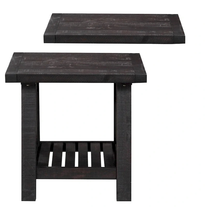Table d’appoint en bois de pin avec ferrures apparentes, marron