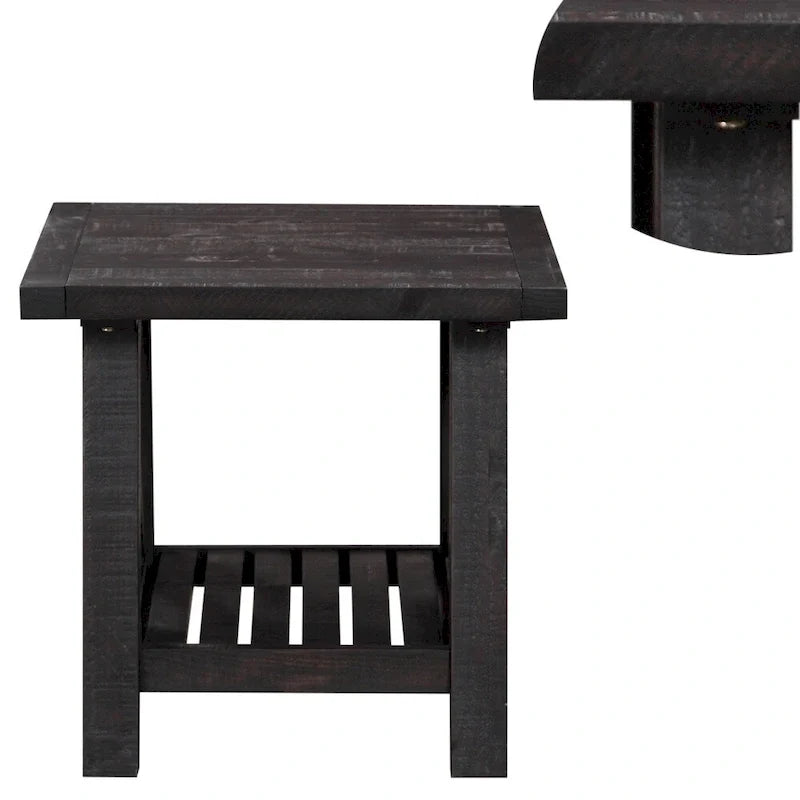 Table d’appoint en bois de pin avec ferrures apparentes, marron