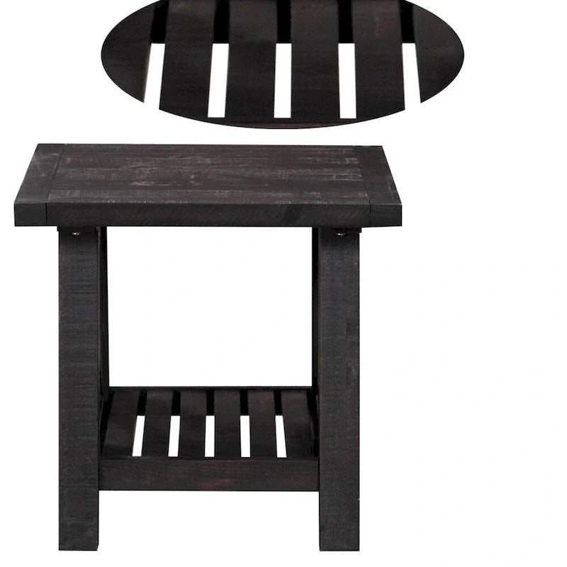 Table d’appoint en bois de pin avec ferrures apparentes, marron