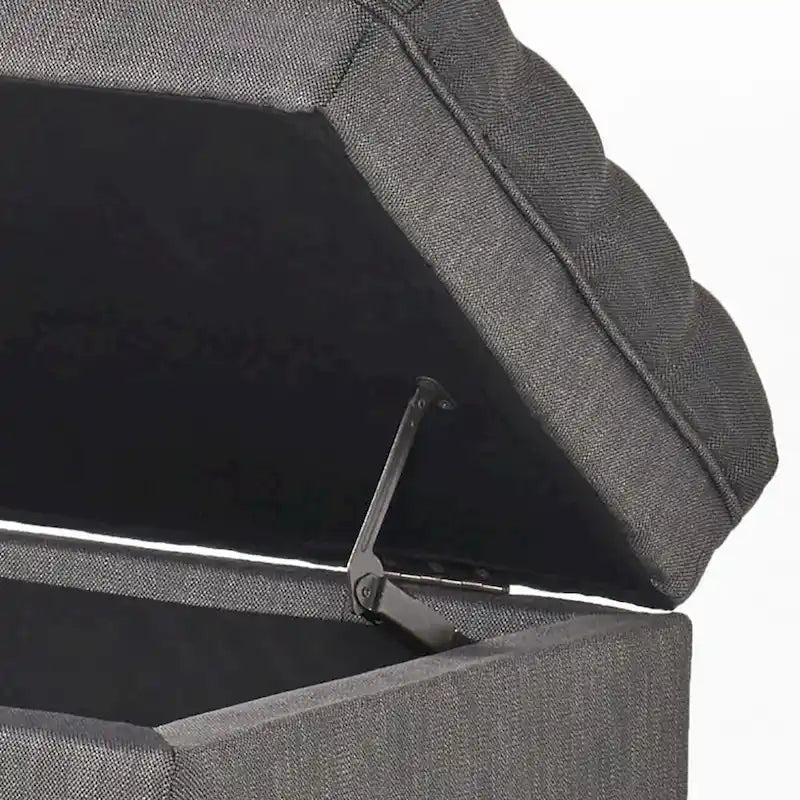 Banc de rangement classique et élégant, rembourré, avec assise décorée de boutons capitonnés