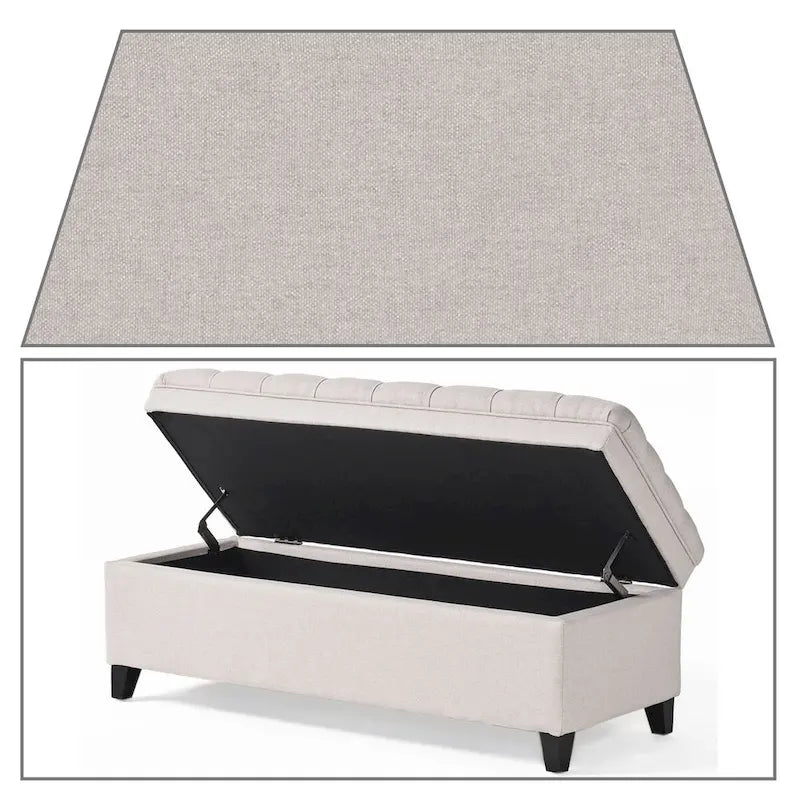 Banc de rangement classique et élégant, rembourré, avec assise décorée de boutons capitonnés