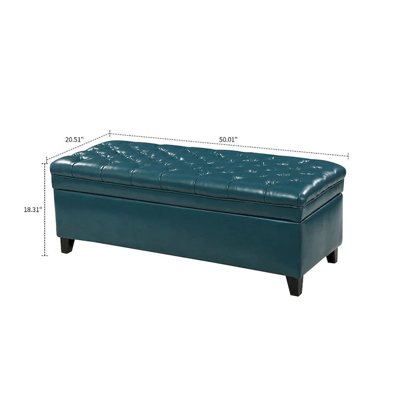 Banc de rangement classique et élégant, rembourré, avec assise décorée de boutons capitonnés