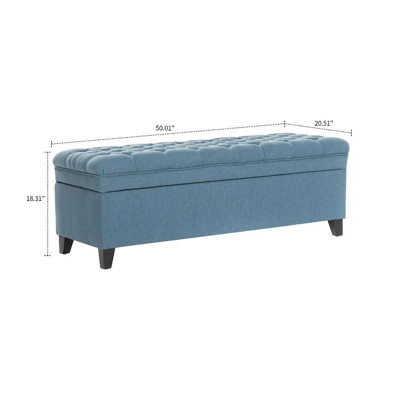 Banc de rangement classique et élégant, rembourré, avec assise décorée de boutons capitonnés
