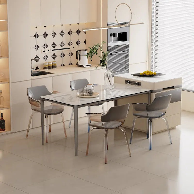 Lujosa mesa de comedor rectangular de mármol italiano con superficie de piedra sinterizada