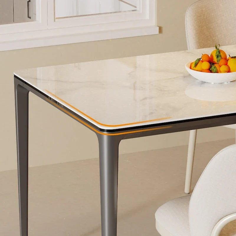 Lujosa mesa de comedor rectangular de mármol italiano con superficie de piedra sinterizada