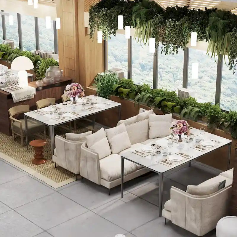 Lujosa mesa de comedor rectangular de mármol italiano con superficie de piedra sinterizada