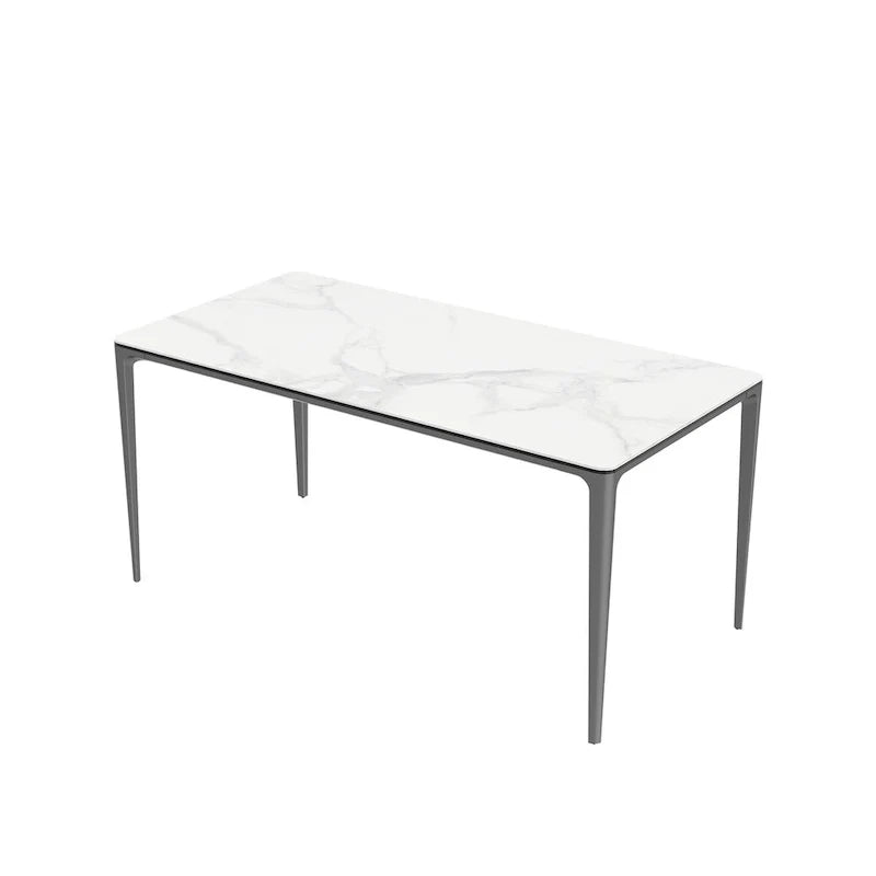 Lujosa mesa de comedor rectangular de mármol italiano con superficie de piedra sinterizada