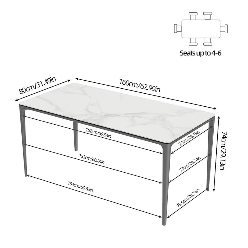 Lujosa mesa de comedor rectangular de mármol italiano con superficie de piedra sinterizada