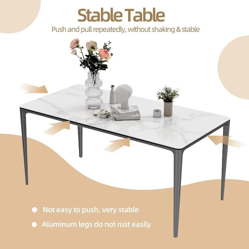 Lujosa mesa de comedor rectangular de mármol italiano con superficie de piedra sinterizada