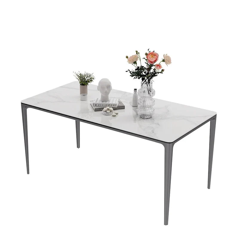 Lujosa mesa de comedor rectangular de mármol italiano con superficie de piedra sinterizada