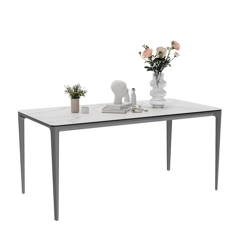 Lujosa mesa de comedor rectangular de mármol italiano con superficie de piedra sinterizada