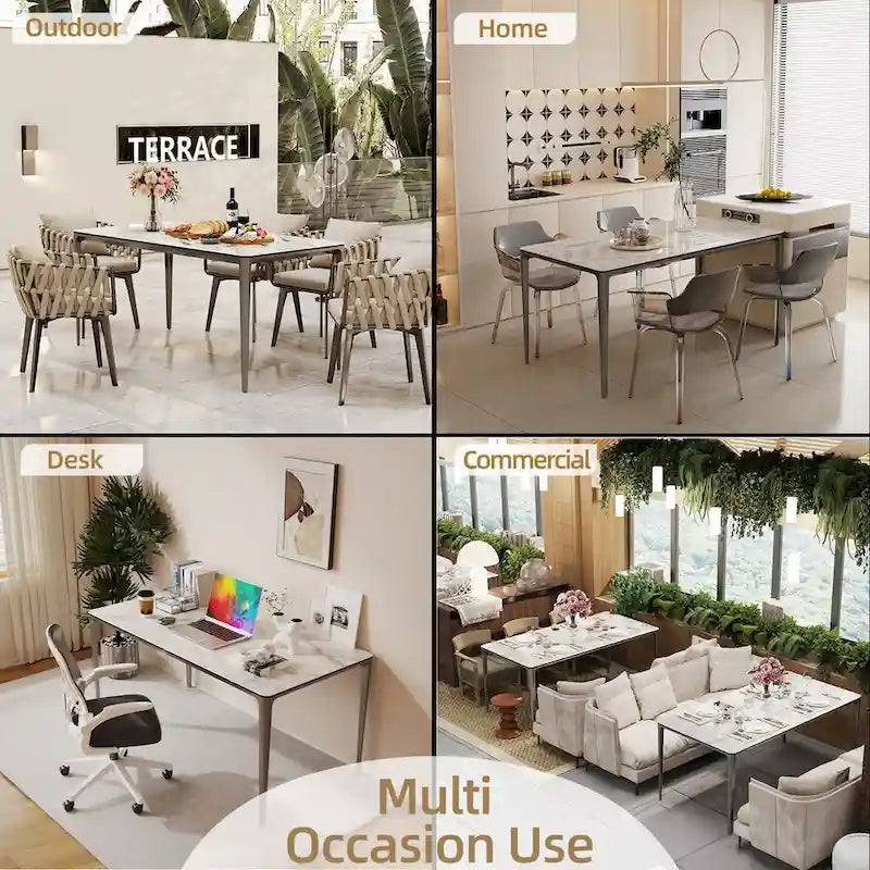 Lujosa mesa de comedor rectangular de mármol italiano con superficie de piedra sinterizada