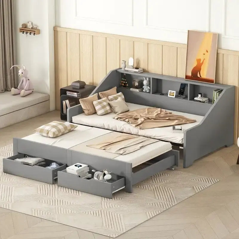 Tagesbettgestell von Twin bis King Size mit Stauraum und Bücherregalen