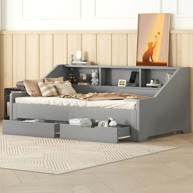 Tagesbettgestell von Twin bis King Size mit Stauraum und Bücherregalen