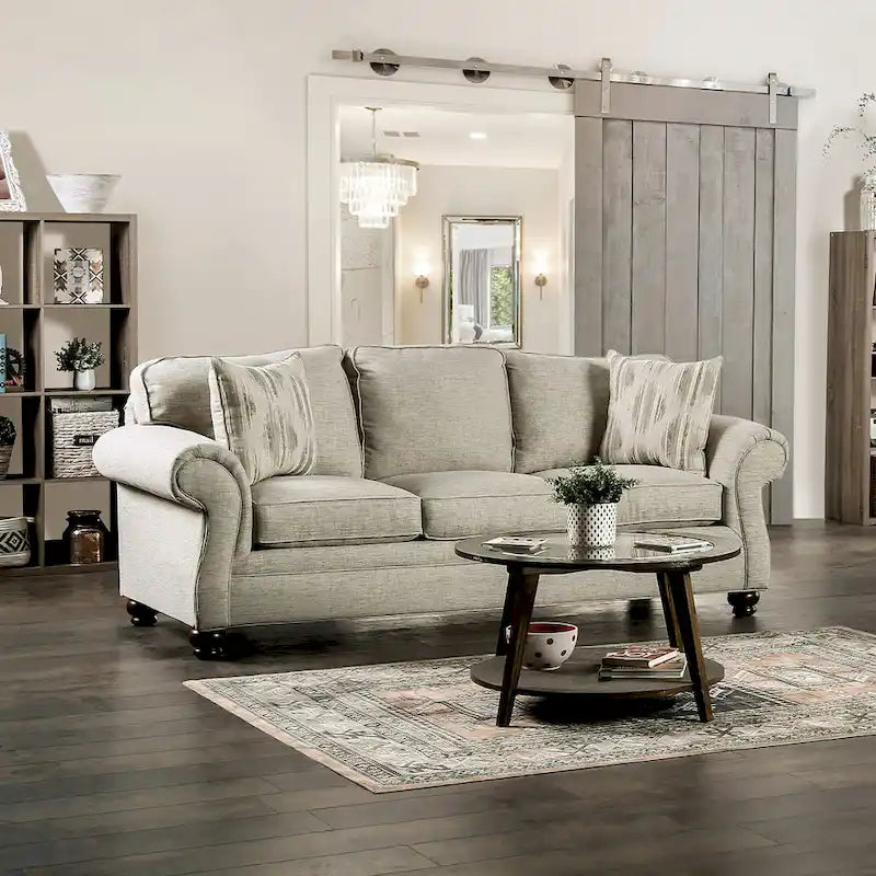 Modernes Sofa-Set im Übergangsstil, beige Stoff, zweiteilig