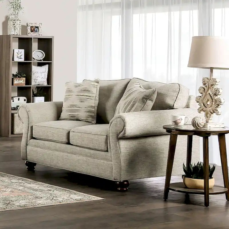 Modernes Sofa-Set im Übergangsstil, beige Stoff, zweiteilig