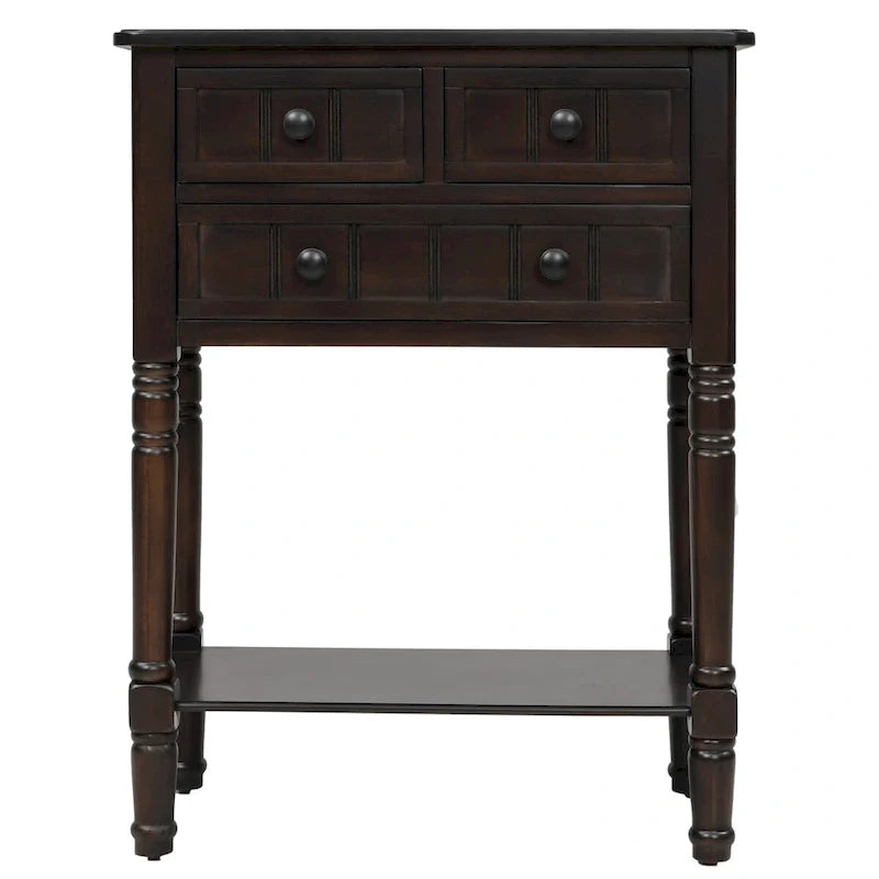 Narrow Slim Esspreso Console Table/Sofa Table with 3 Drawers and 1 Bottom Shelf - 23.7L x 13W x 31.1H