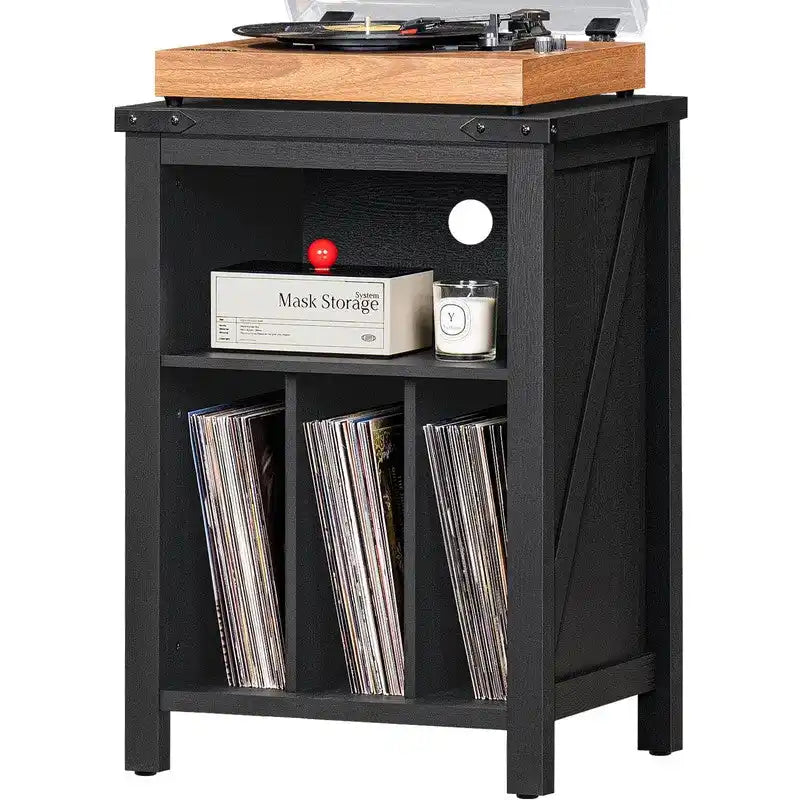 Soporte para tocadiscos con almacenamiento para discos de vinilo