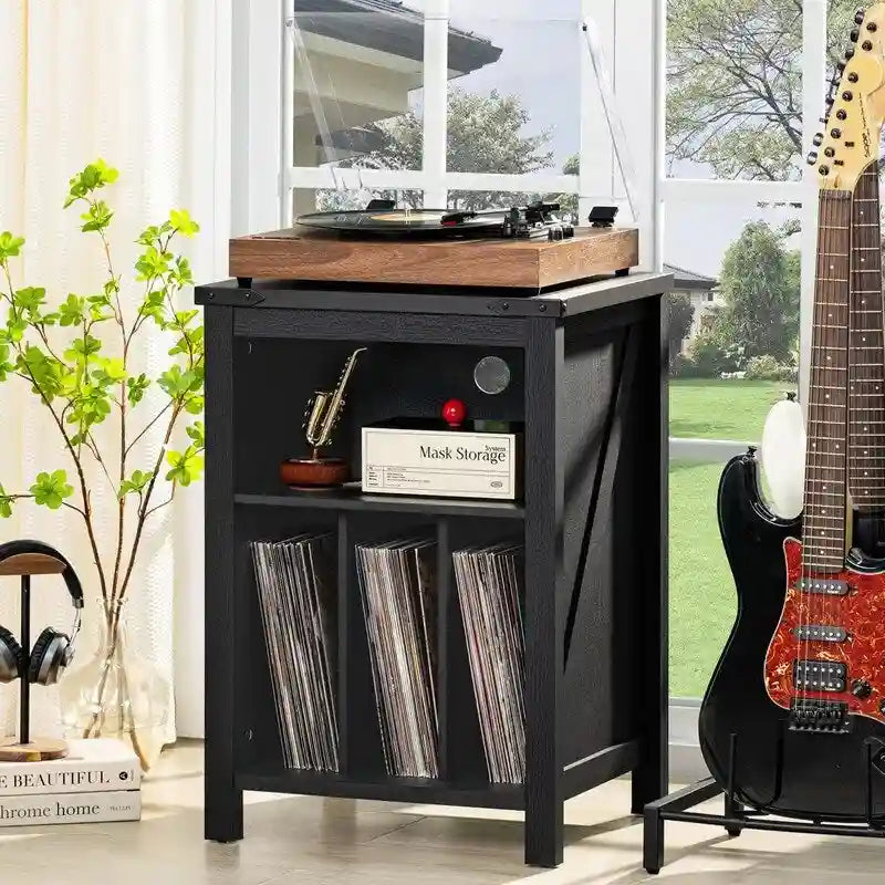 Soporte para tocadiscos con almacenamiento para discos de vinilo
