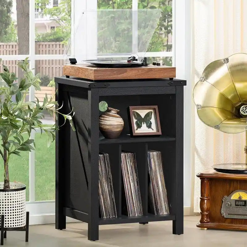 Soporte para tocadiscos con almacenamiento para discos de vinilo