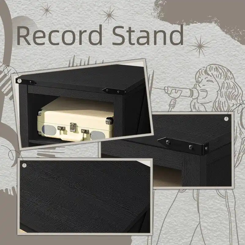 Soporte para tocadiscos con almacenamiento para discos de vinilo