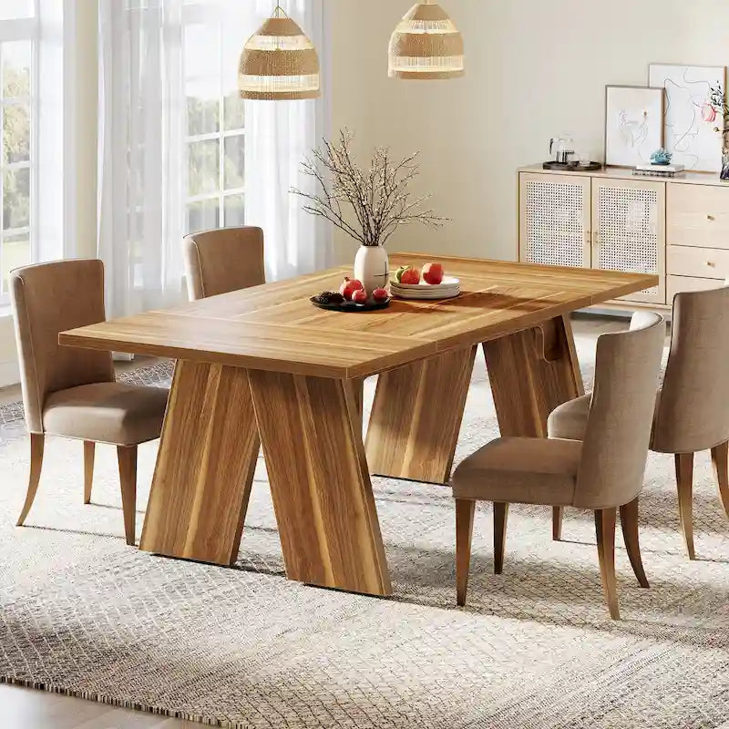 71 Large Farmhouse Dinning Table, Rectangular Dining Table for 6