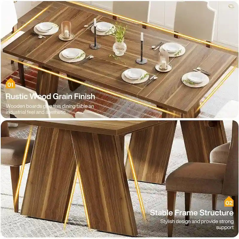 Grande table à manger de style campagnard, table rectangulaire
