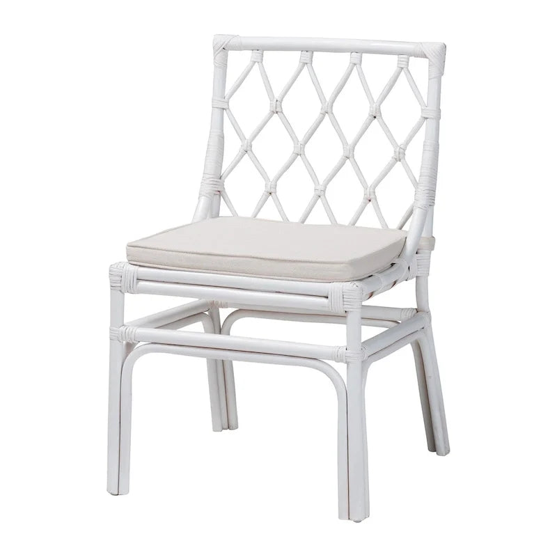Boho-Esszimmerstuhl aus weißem Rattan
