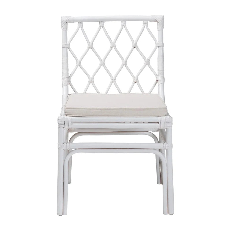 Boho-Esszimmerstuhl aus weißem Rattan