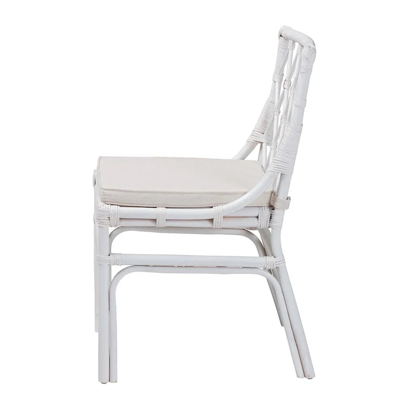Boho-Esszimmerstuhl aus weißem Rattan
