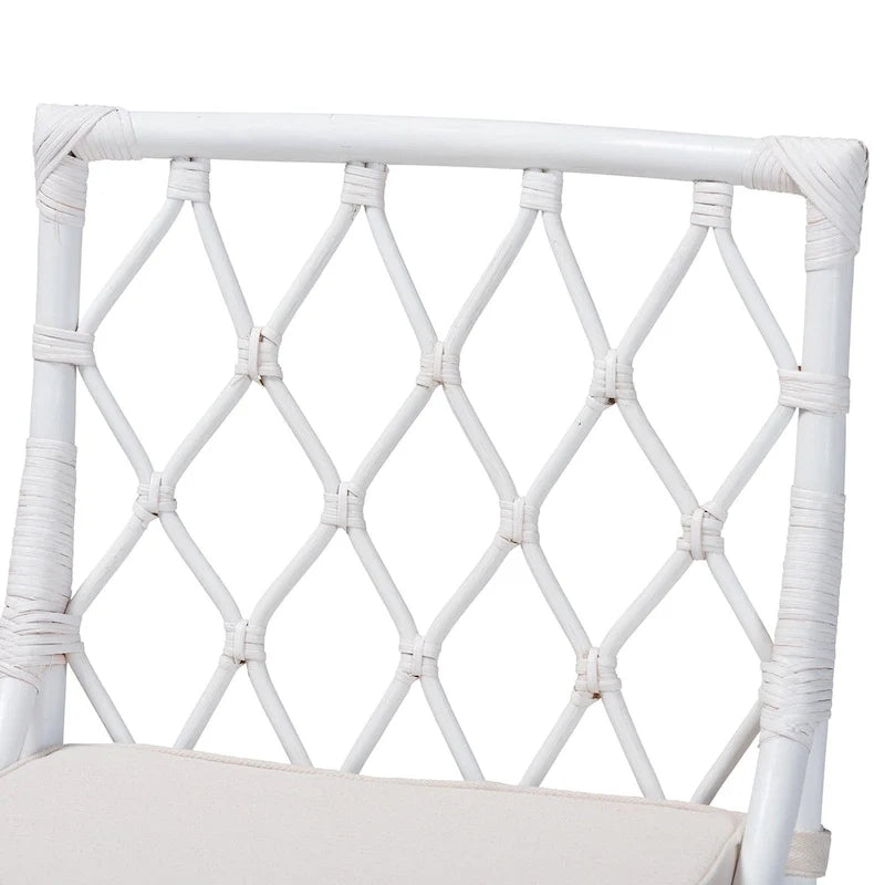 Boho-Esszimmerstuhl aus weißem Rattan