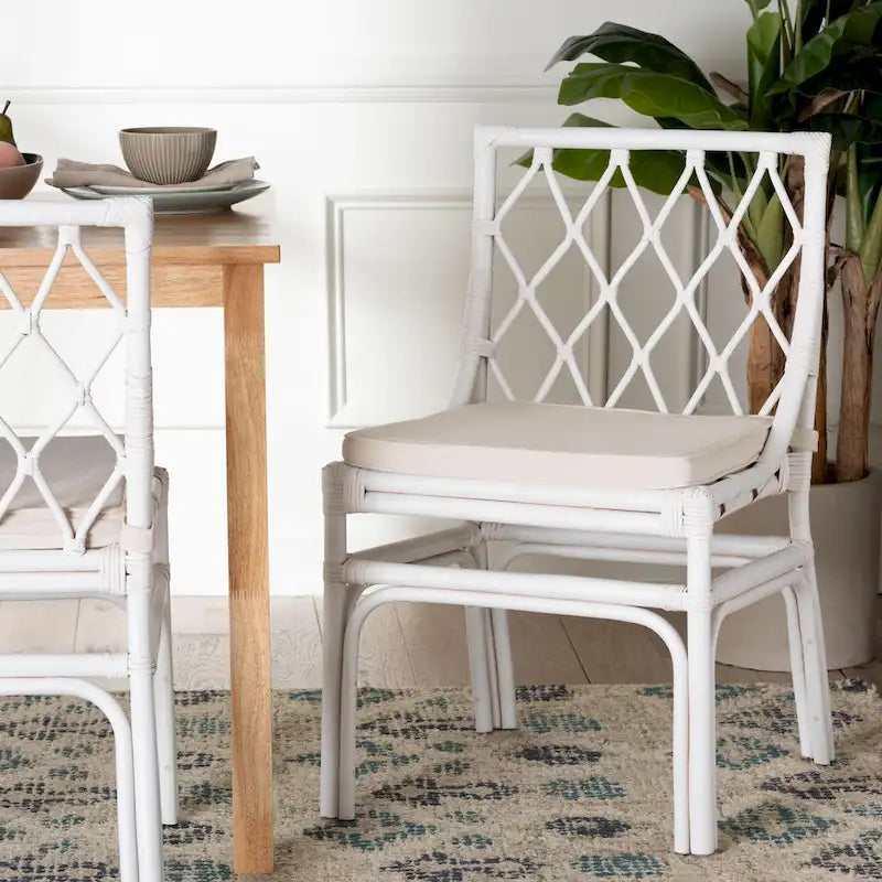 Boho-Esszimmerstuhl aus weißem Rattan