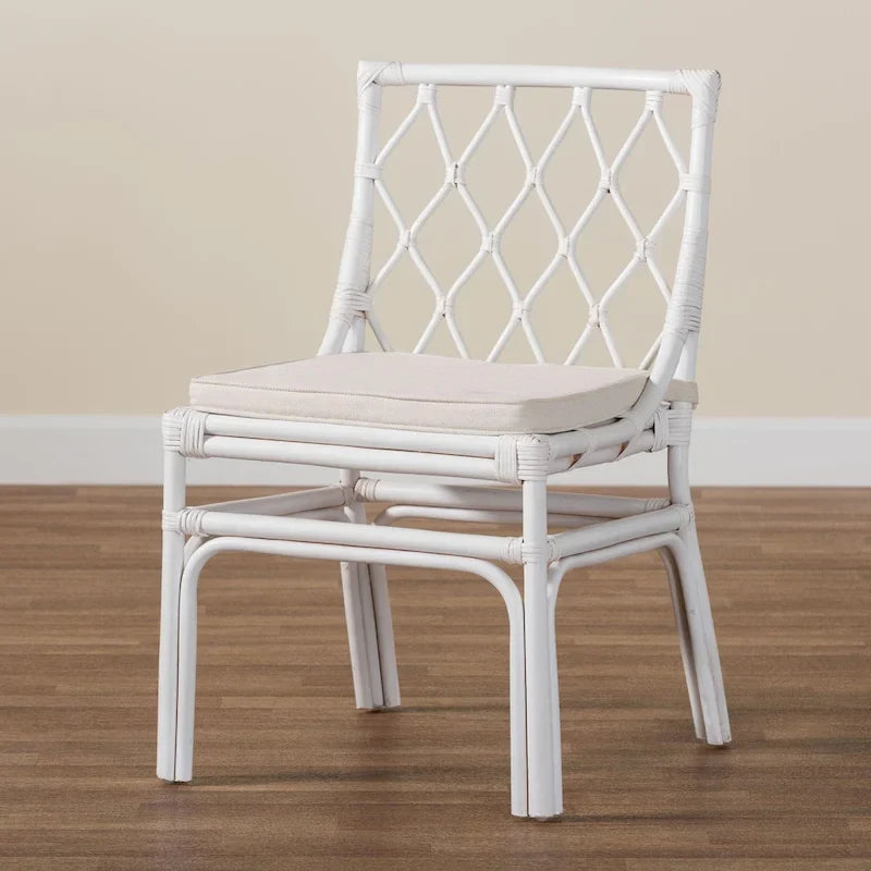 Boho-Esszimmerstuhl aus weißem Rattan