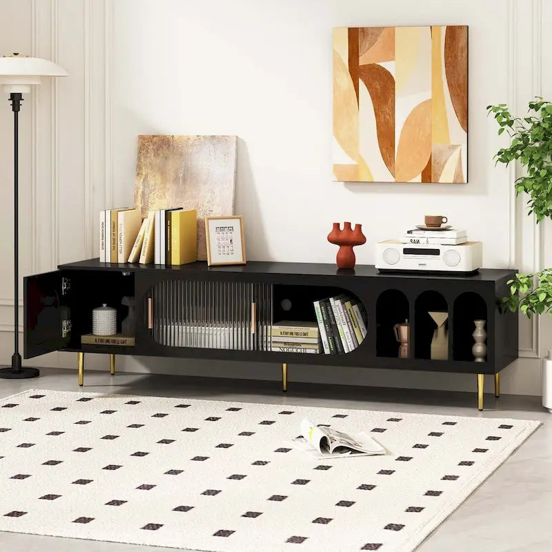 Moderner TV-Ständer für 70-Zoll-Fernseher im Wohnzimmer