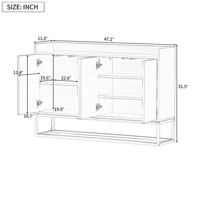 47.2 modernes Sideboard mit 4 Türen und Metallsockel