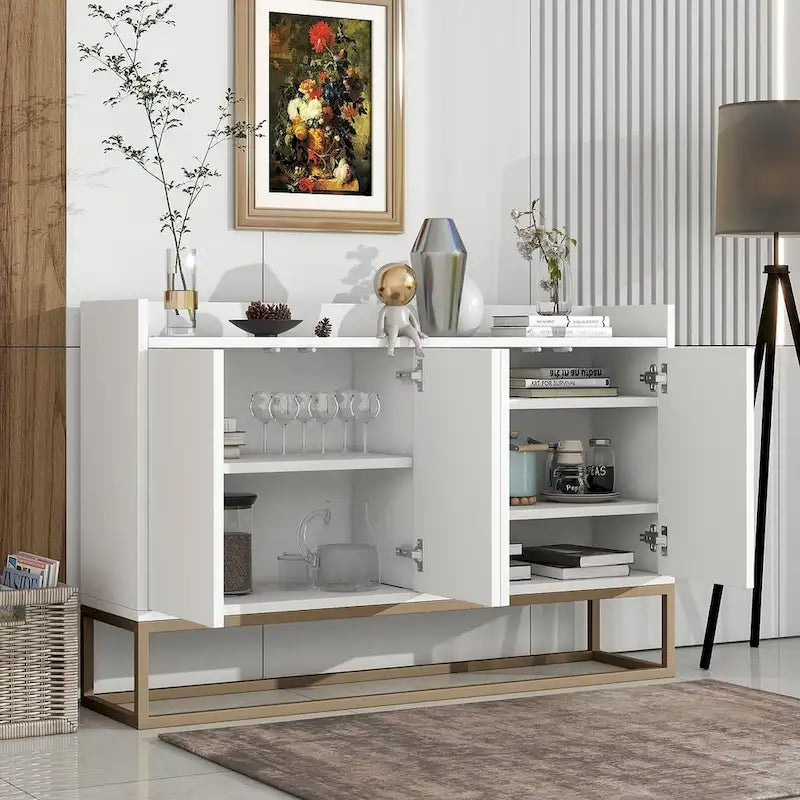 Aparador moderno de 47.2 con 4 puertas y base de metal