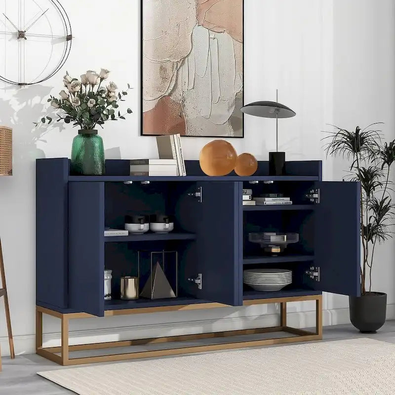 Aparador moderno de 47.2 con 4 puertas y base de metal